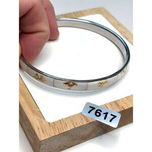 White & Gold  Enamel Bangle Bracelet With Silver-Tone Metal Finish